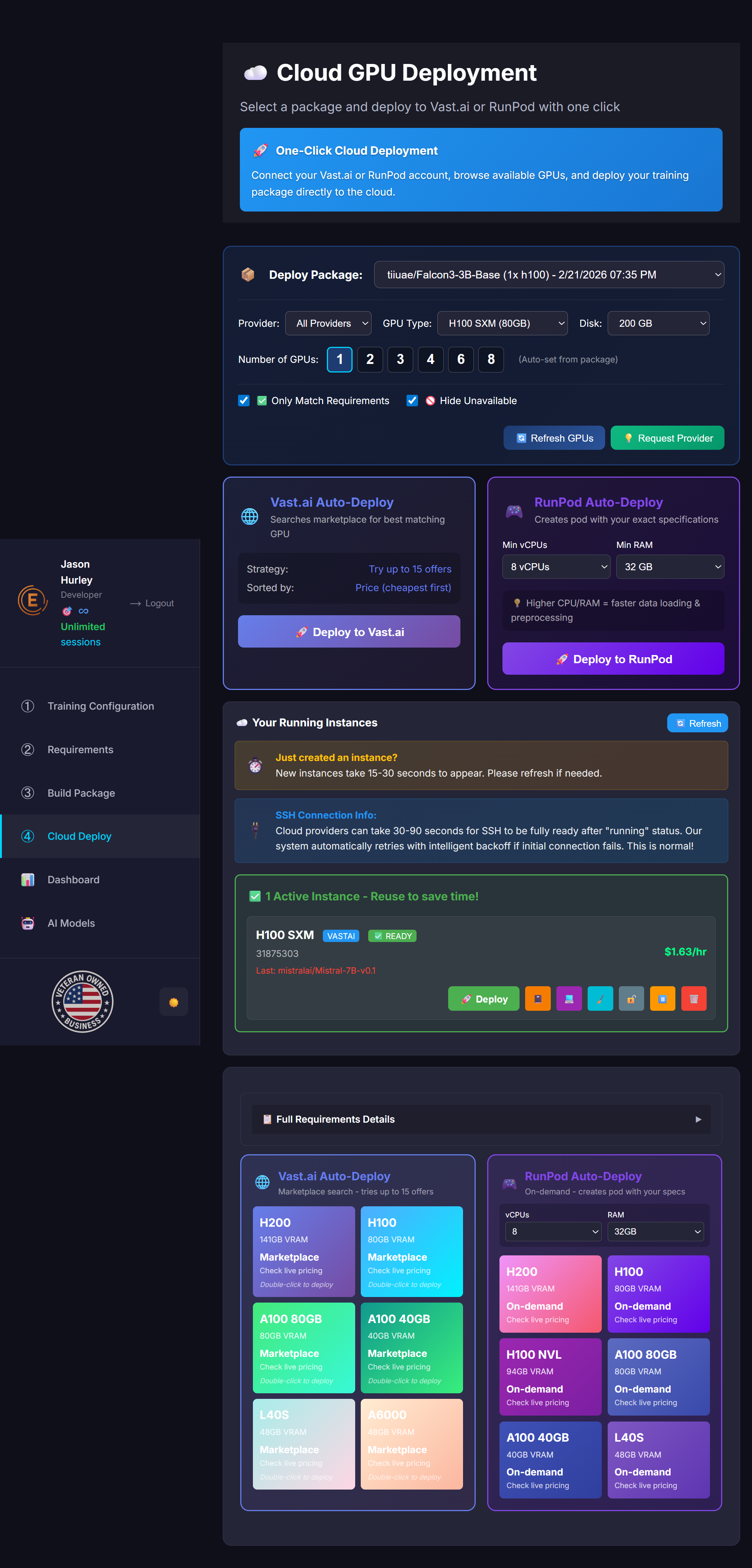 Cloud deployment tab